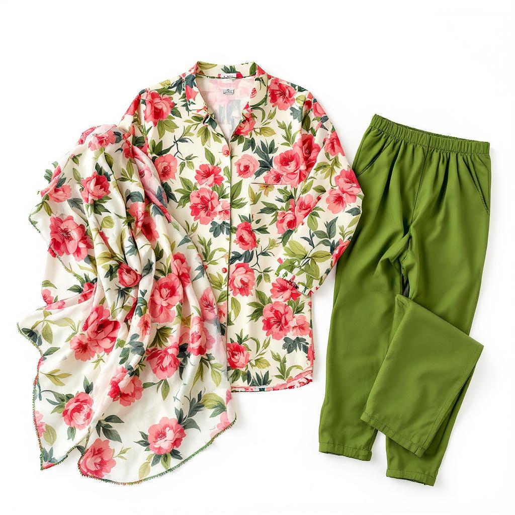 Floral Print — Coral Green - Unstitched 3-piece suit by Parakh