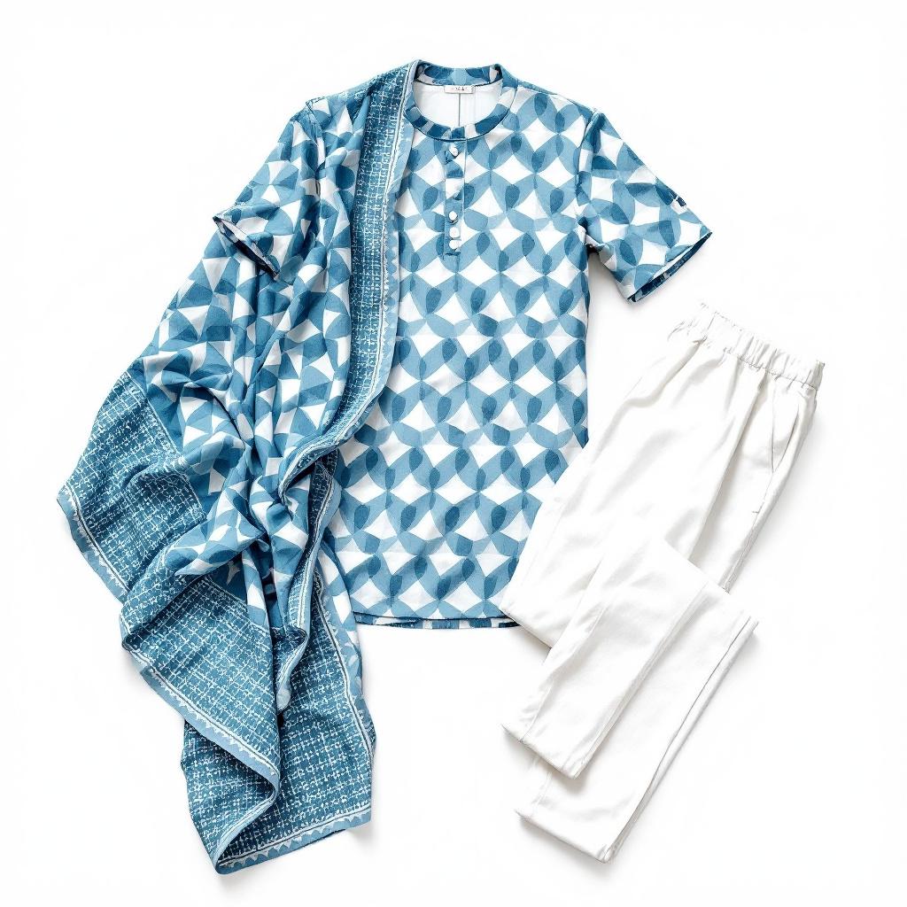 Geometric Print — Blue White - Unstitched 3-piece suit by Parakh