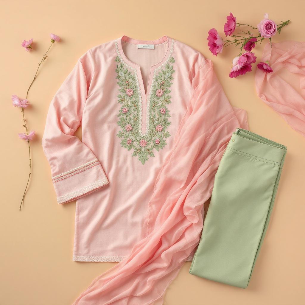 Floral Embroidered — Pink Sage - Unstitched 3-piece suit by Parakh