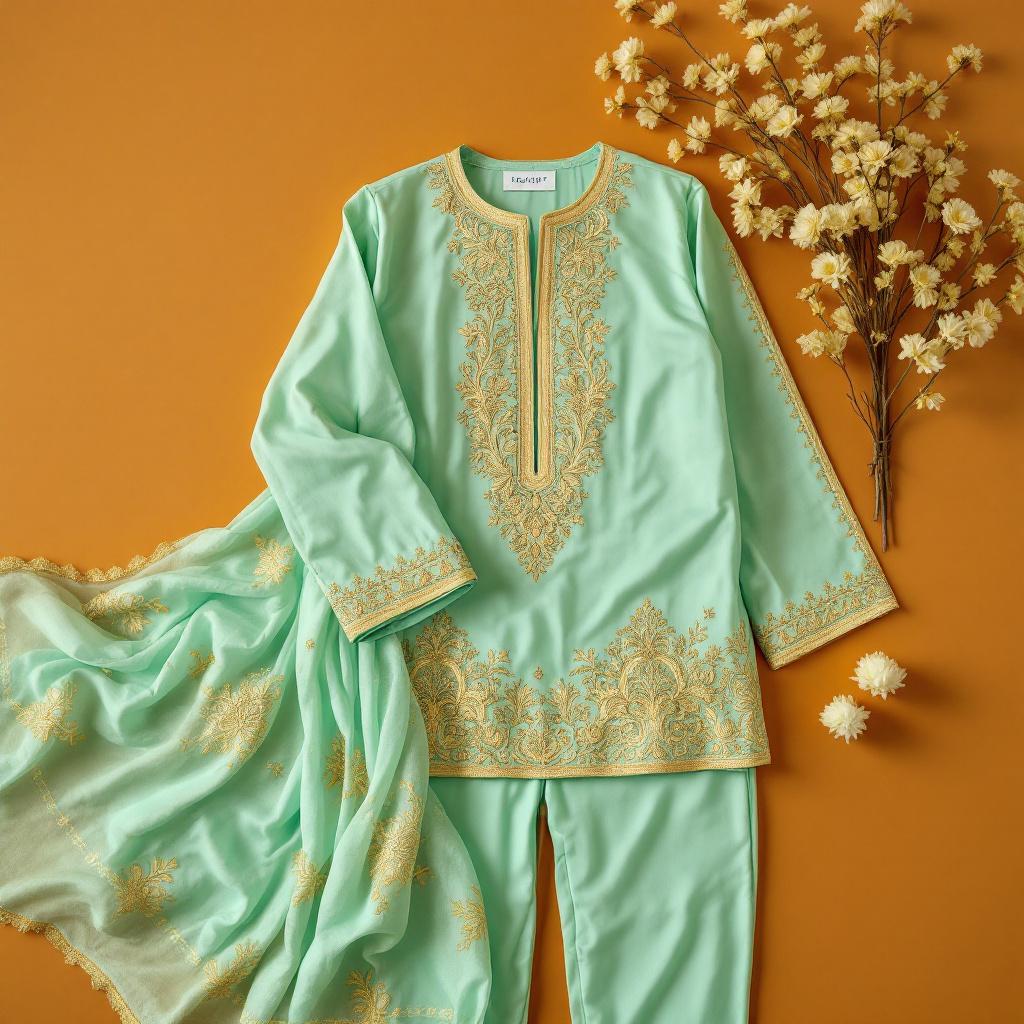 Heavy Floral — Mint Gold - Unstitched 3-piece suit by Parakh