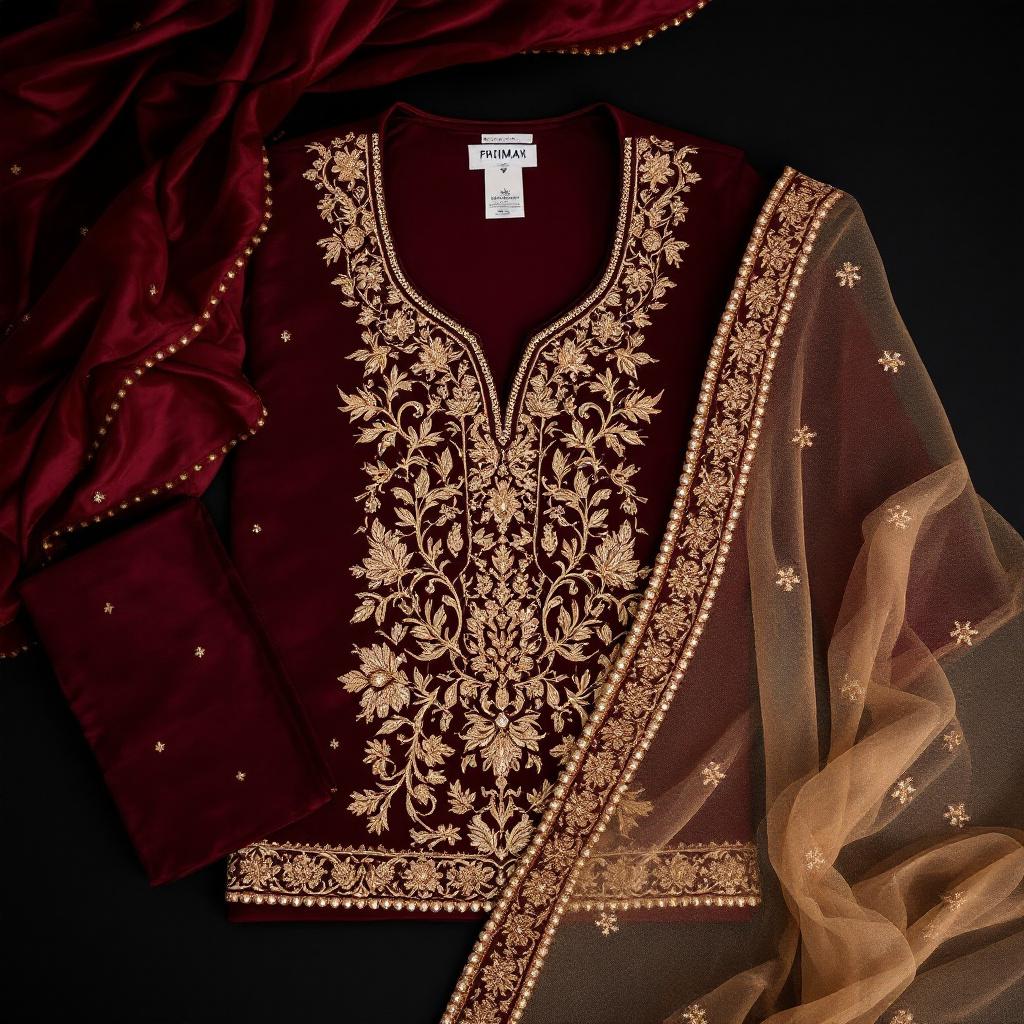 Deep Maroon Net Dupatta